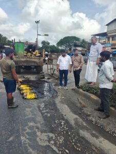 ಫರಂಗಿಪೇಟೆ: ಪ್ರತಿಭಟನೆಯ ಎಚ್ಚರಿಕೆ, ರಸ್ತೆ ಗುಂಡಿಗೆ ಡಾಂಬರ್